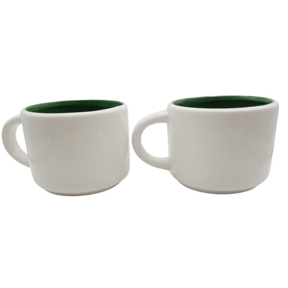 Mushroom Coffee Cups Set Of 2 Ceramic "Winter Magic" Cottage Core Green Interior - Picture 4 of 10